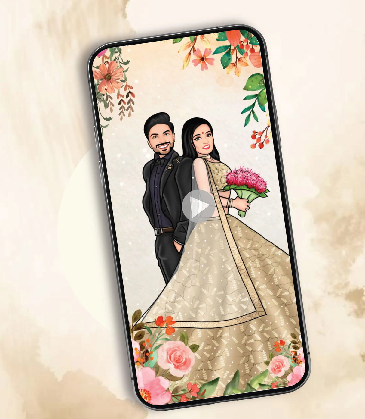 Floral Caricature Wedding Invitation Video |VG-2082