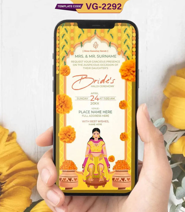 Floral Haldi Ceremony Invitation 