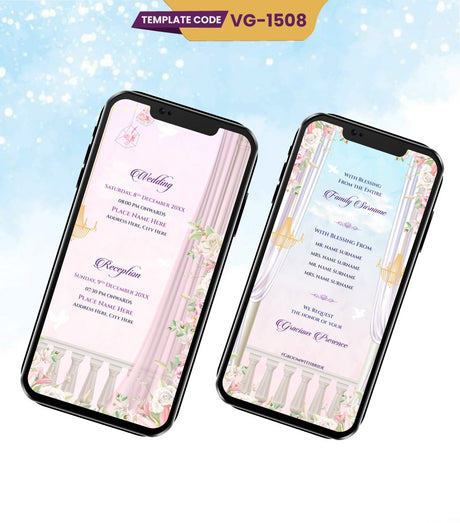 Floral Caricature Wedding Invitation 