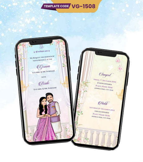 Floral Caricature Wedding Invitation 