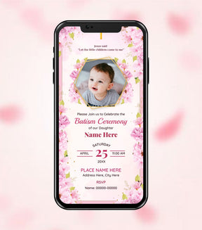 Floral Baptism Ceremony Invitation 