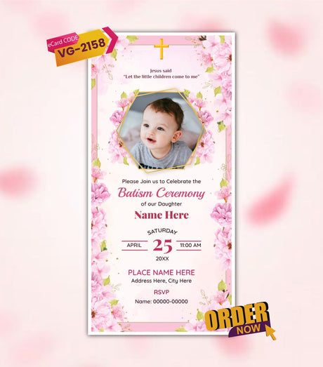 Floral Baptism Ceremony Invitation 