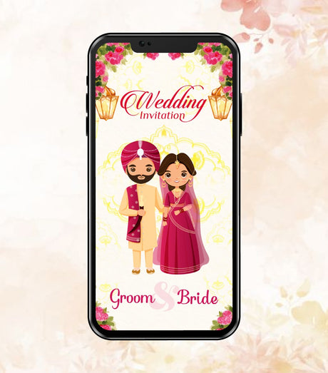 Floral Punjabi Wedding Invitation