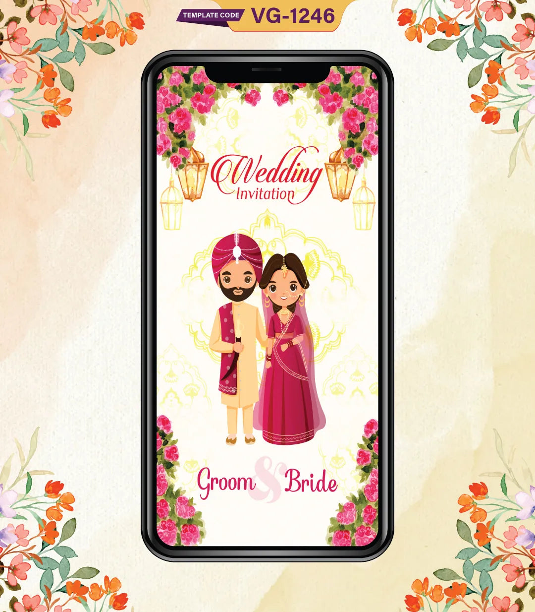 Floral Punjabi Wedding Invitation Templates 