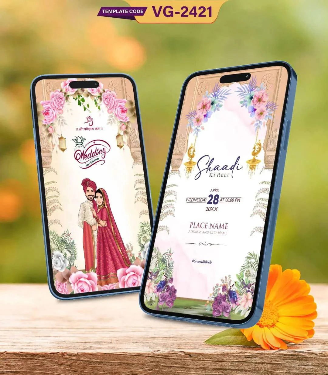 Floral Theme Multiple Function Wedding Card 