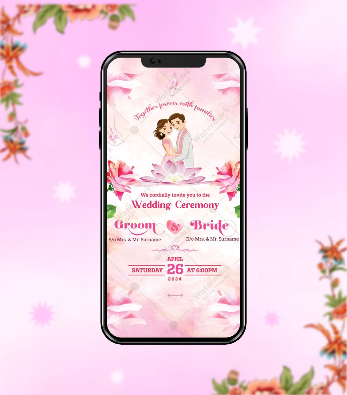 Floral Vertical Wedding Invitation Video