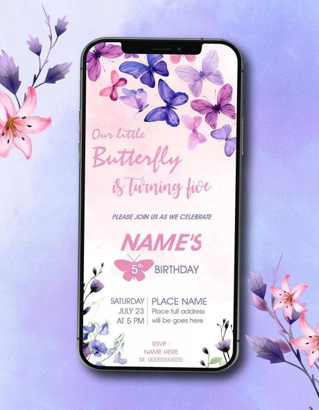 Flutter By Butterfly Birthday Lavender Purple Invitation