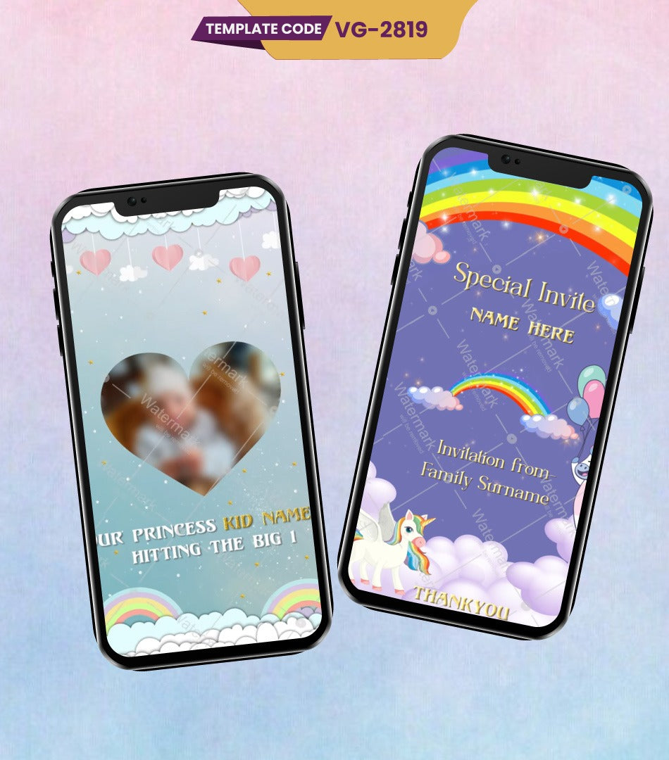 Flying Unicorn 1st Birthday Video Invite 