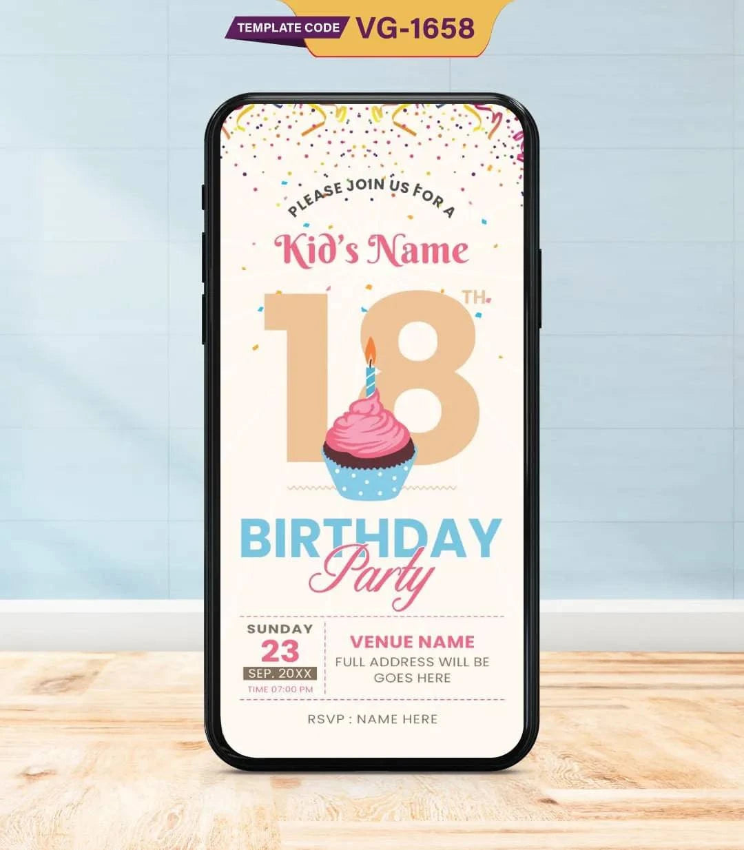 Fun & Colorful 18th Birthday Party Invitation 