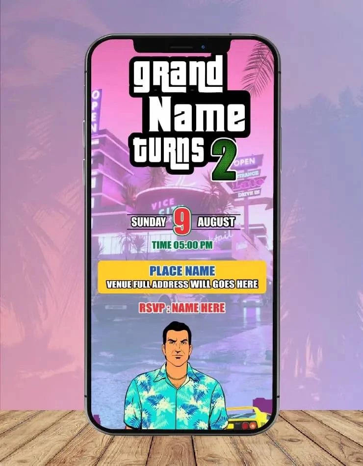 GTA Vice City Birthday Invitation