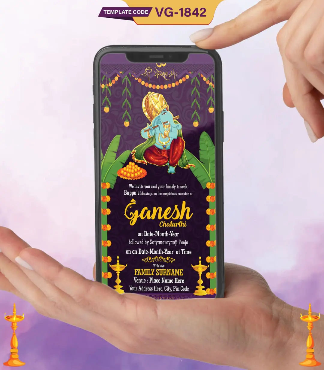 Ganesh Chaturthi Invitation Card Maker | VG-1842