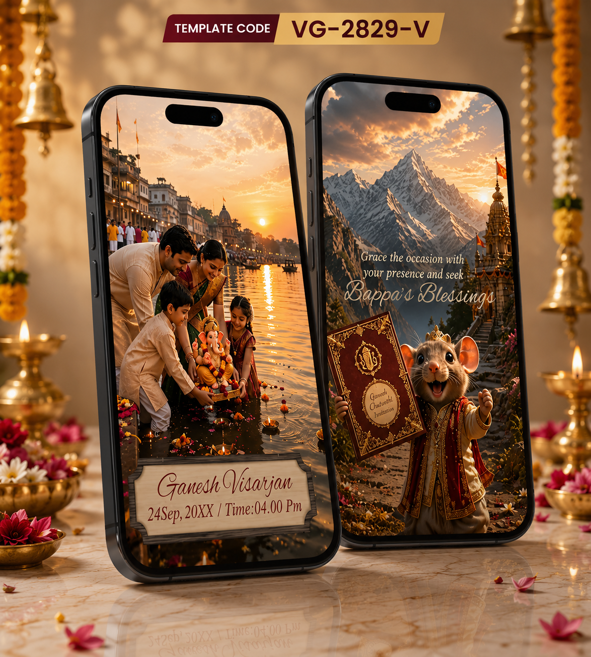 Ganesh Chaturthi Invitation Video  AI Digital Ganpati Festival E-Invite  VG-2829-V