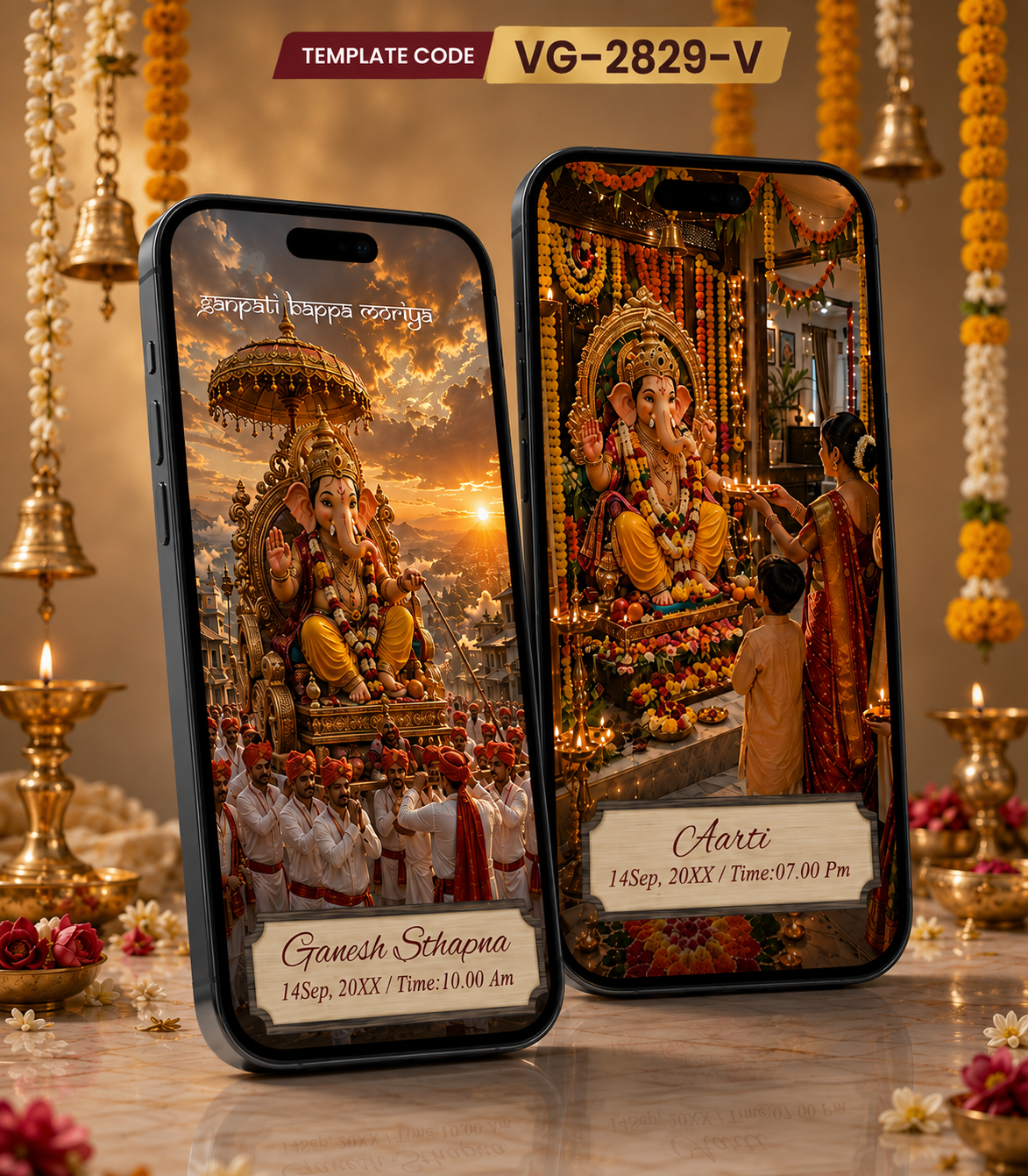 Ganesh Chaturthi Invitation Video  AI Digital Ganpati Festival E-Invite  VG-2829-V