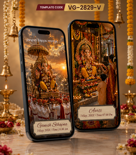 Ganesh Chaturthi Invitation Video  AI Digital Ganpati Festival E-Invite  VG-2829-V