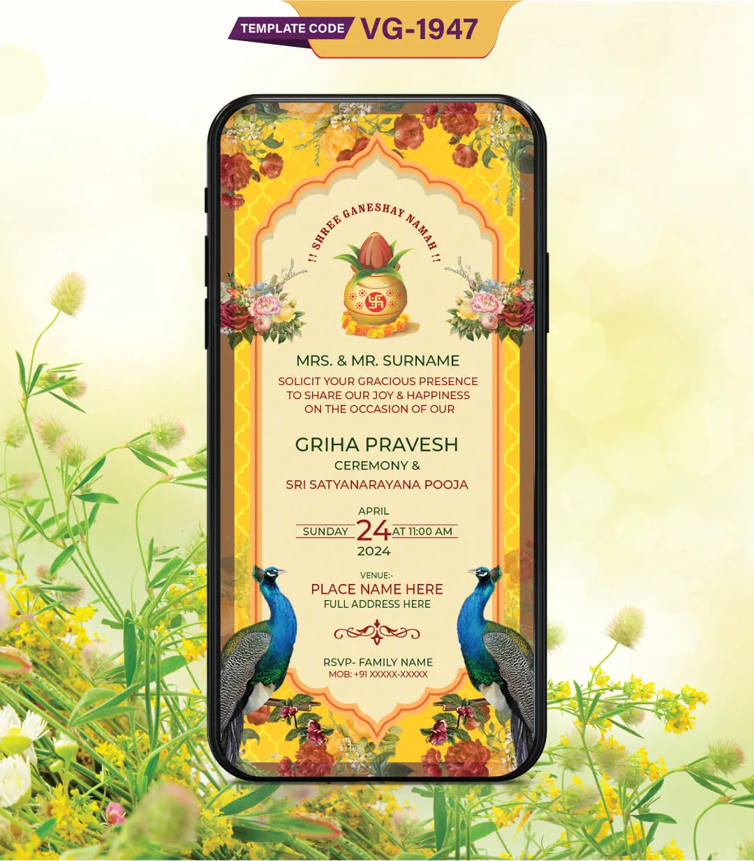 Griha Pravesh Satyanarayan Puja Invitation Template