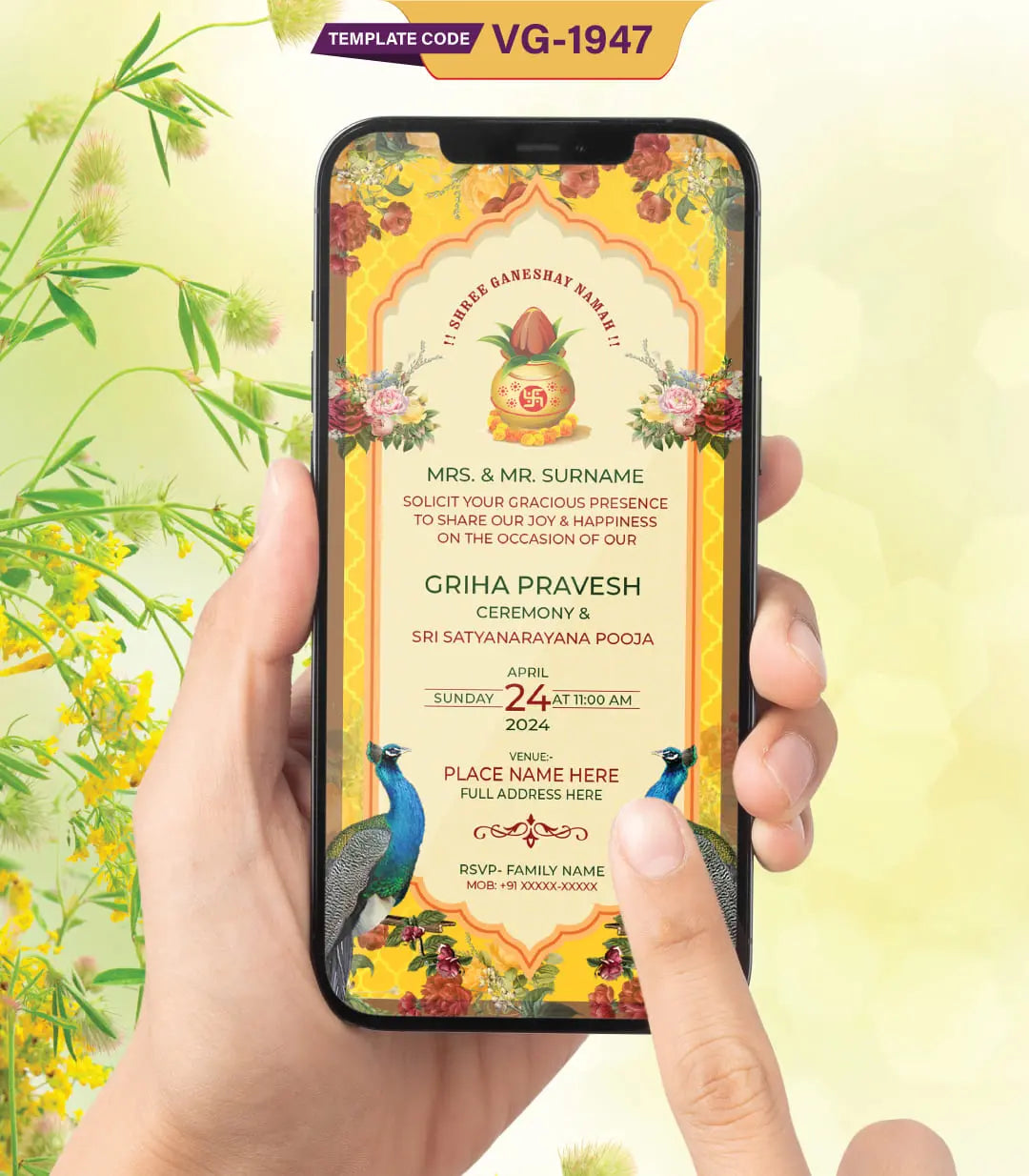 Griha Pravesh Satyanarayan Puja Invitation Template