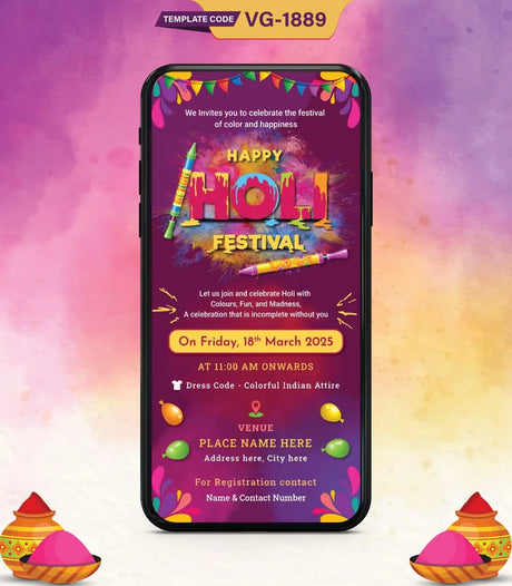 Happy Holi Party Invitation Card | VG-1889