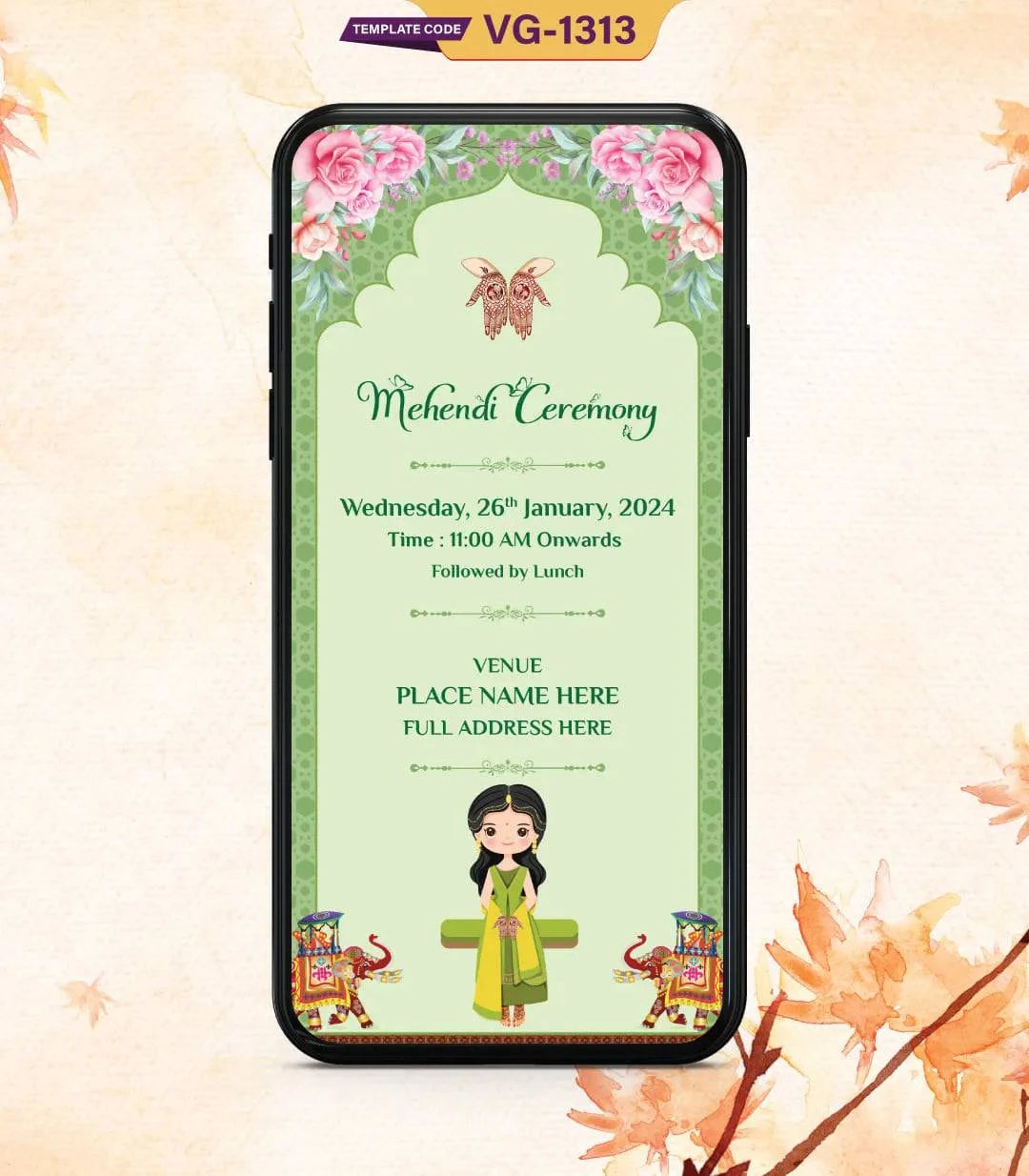 Hindu Multiple Events Wedding Invitation PDF Cards