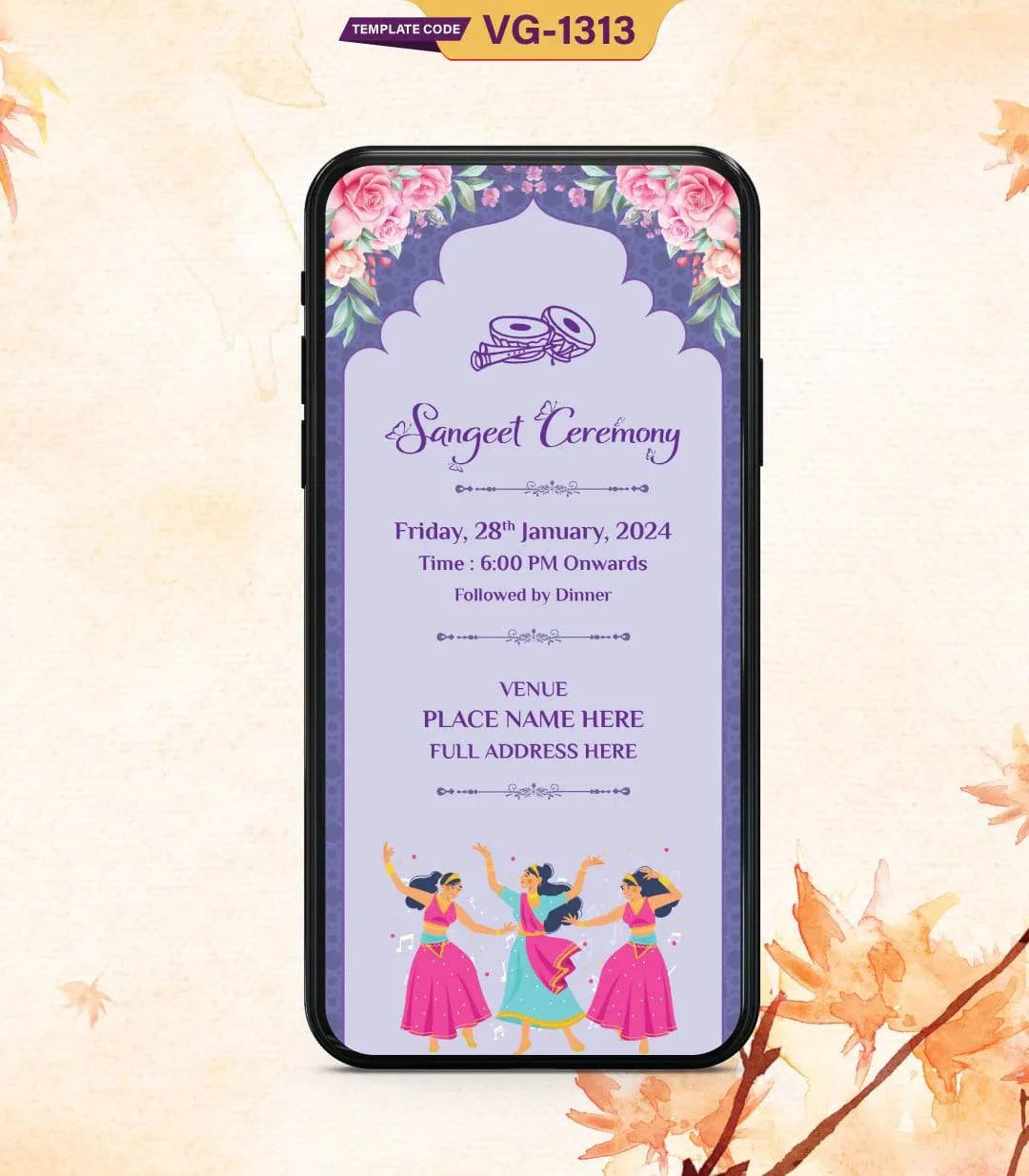 Hindu Multiple Events Wedding Invitation PDF Cards