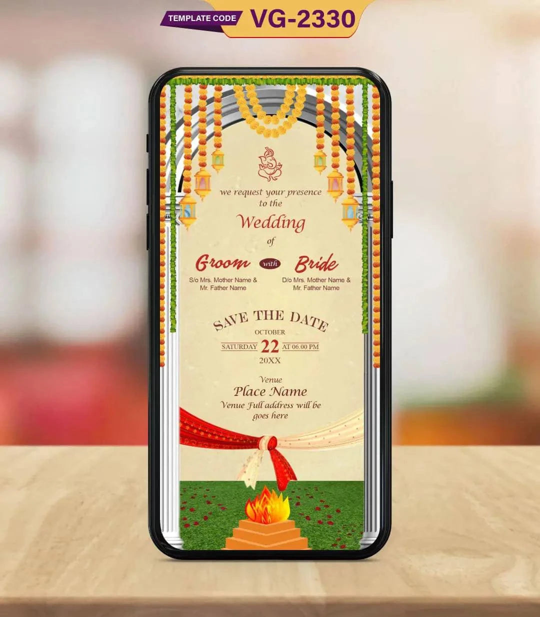 Hindu Wedding Invitation eCard | VG-2330 - VideoGiri