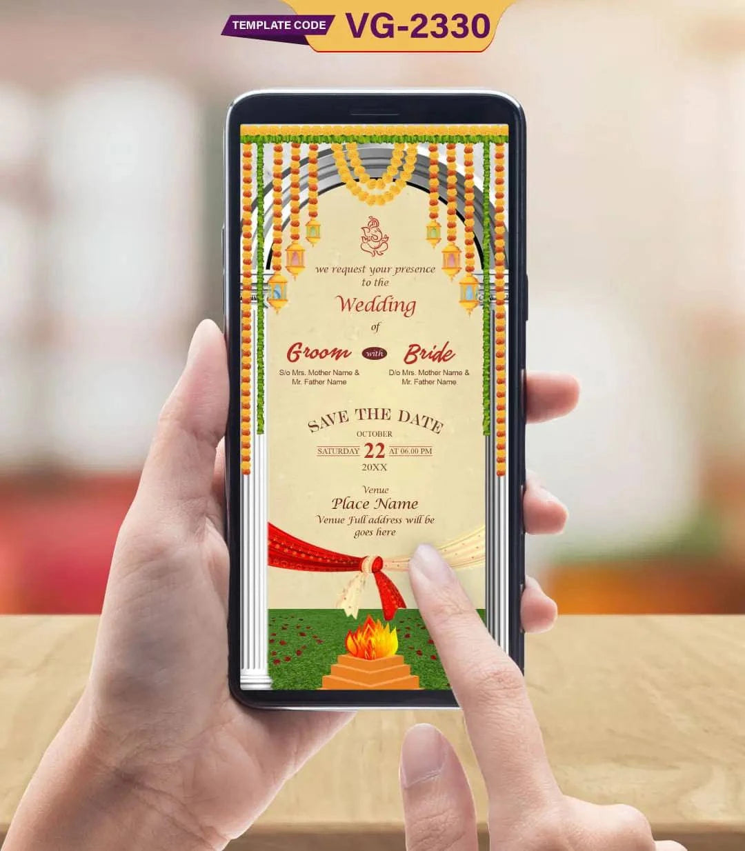 Hindu Wedding Invitation eCard | VG-2330 - VideoGiri