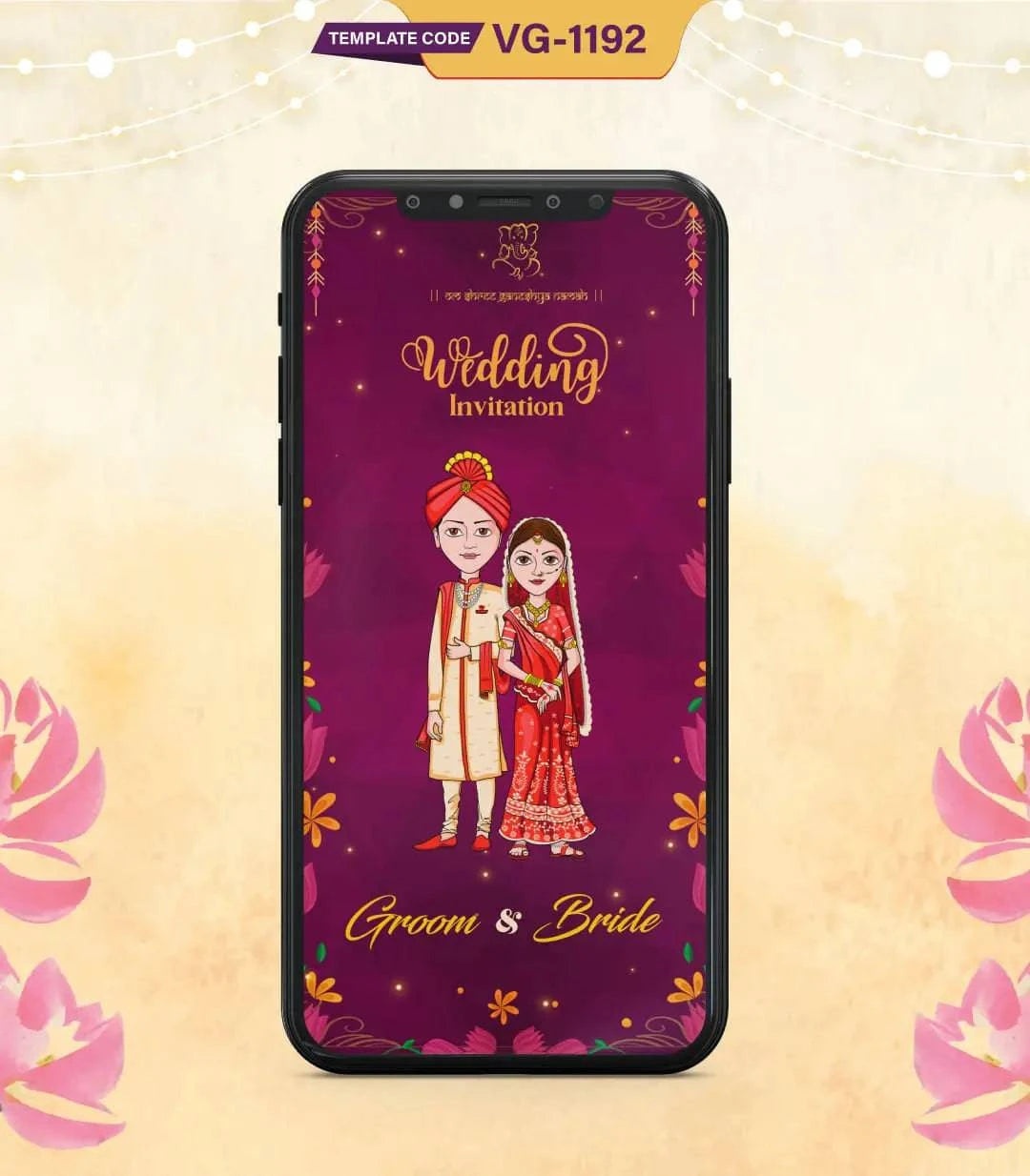 Indian Cartoon Couple Wedding Card