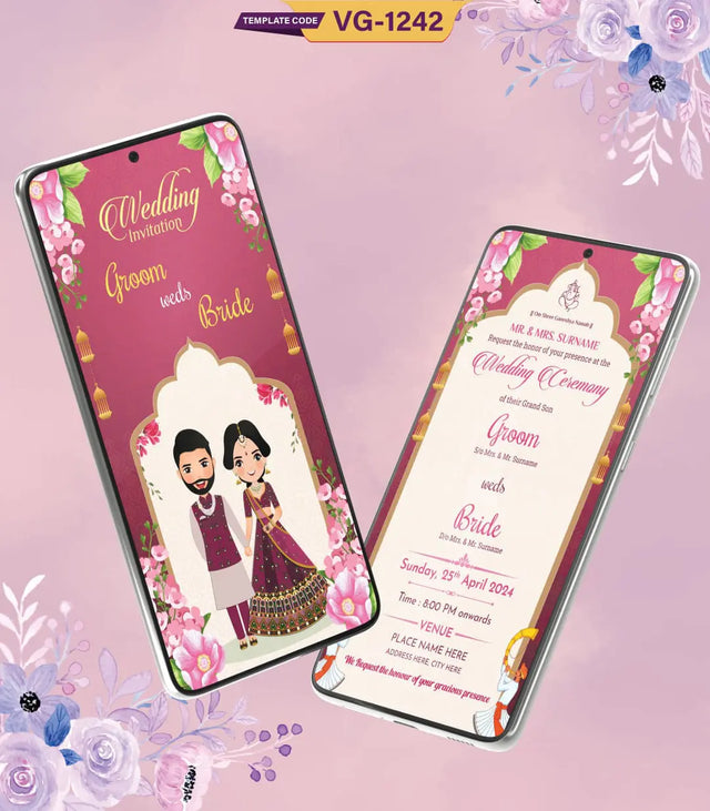 Indian Cartoon Couple Wedding Invitation Card