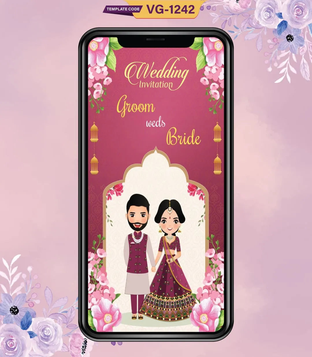 Indian Cartoon Couple Wedding Invitation Card