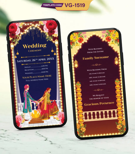 Indian Illustration Wedding Invitation Card | VG-1519