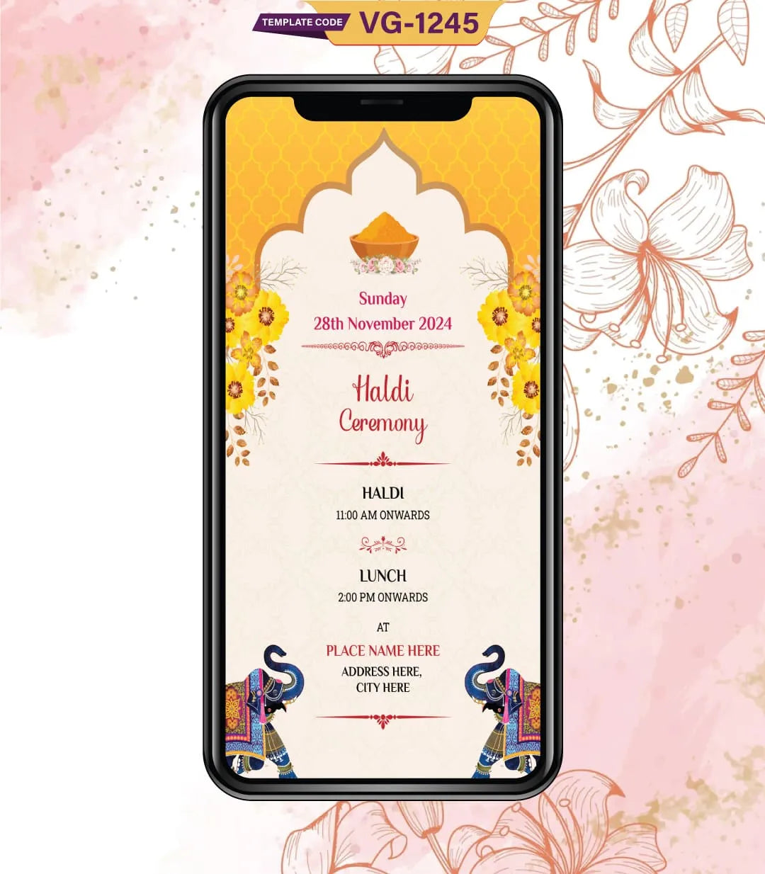 Indian Wedding Invitation PDF Card | VG-1245