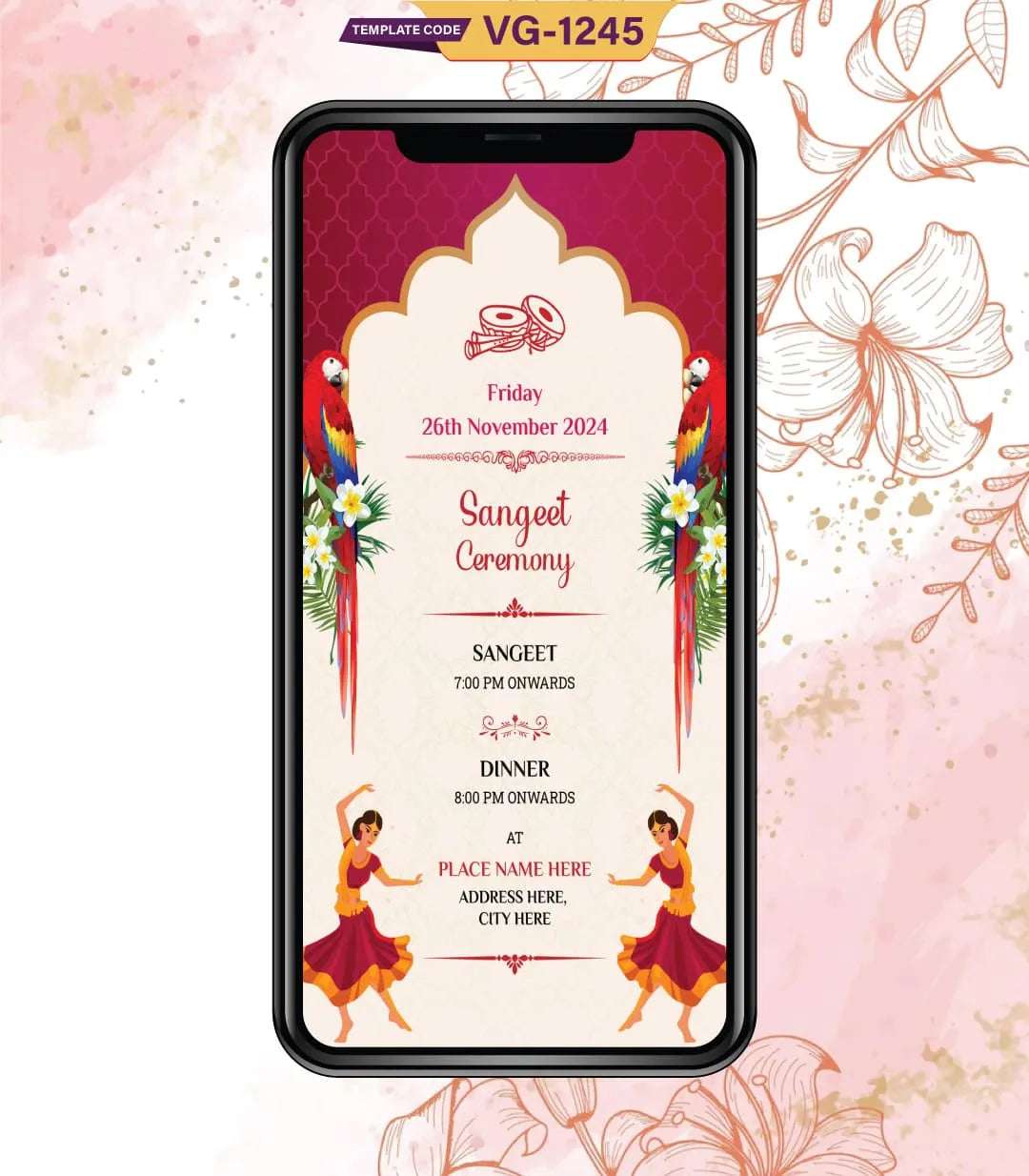 Indian Wedding Invitation PDF Card | VG-1245