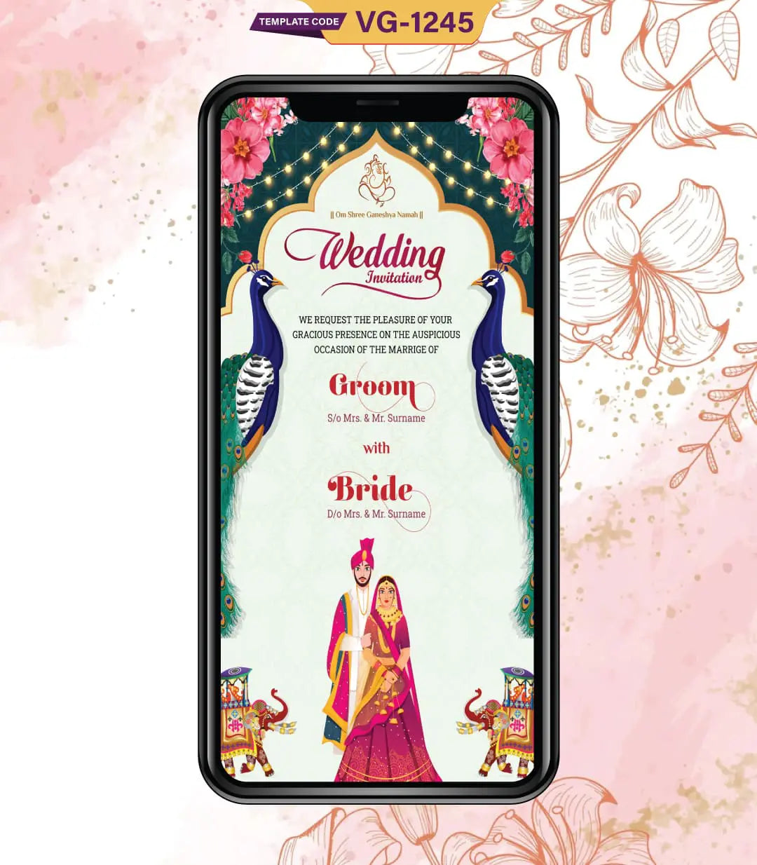 Indian Wedding Invitation PDF Card | VG-1245