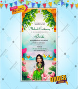 Indian Illustration Bride Mehndi Invitation Card