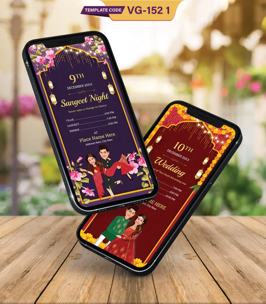 Jain Caricature Multiple Function Wedding Invitation Card