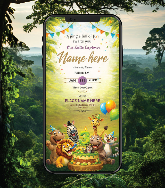 Jungle Safari Kids Birthday Invitation Card