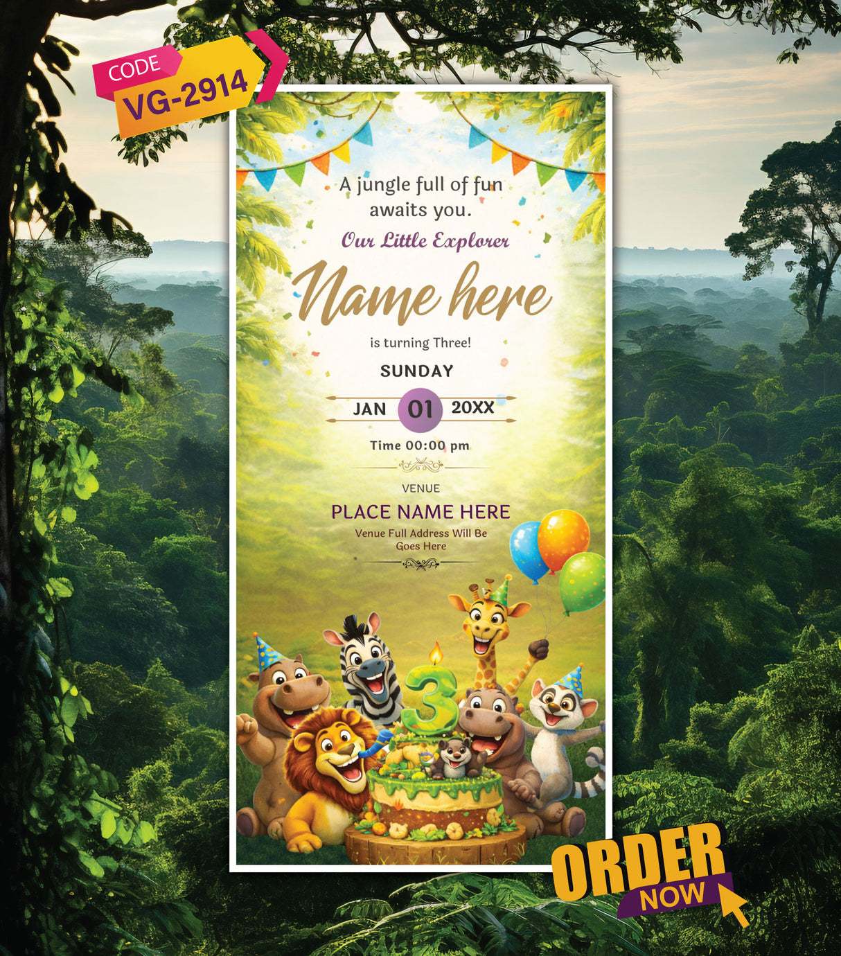 Jungle Safari Kids Birthday Invitation Card