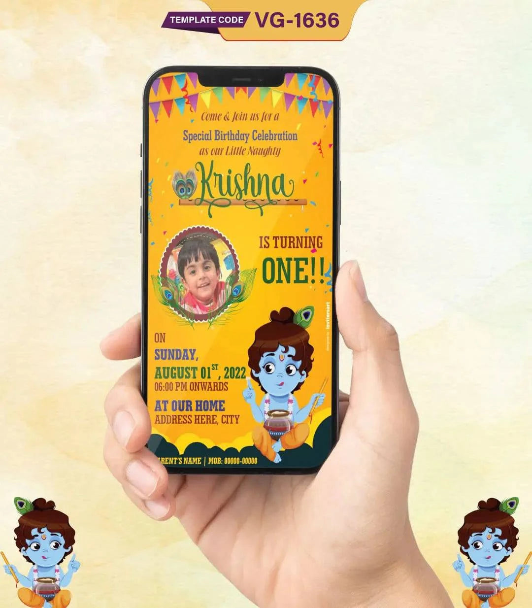 Krishna Theme Birthday Invitation Card