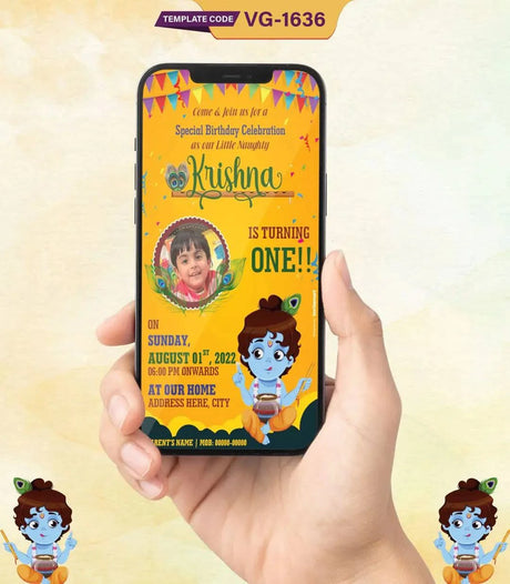 Krishna Theme Birthday Invitation Card