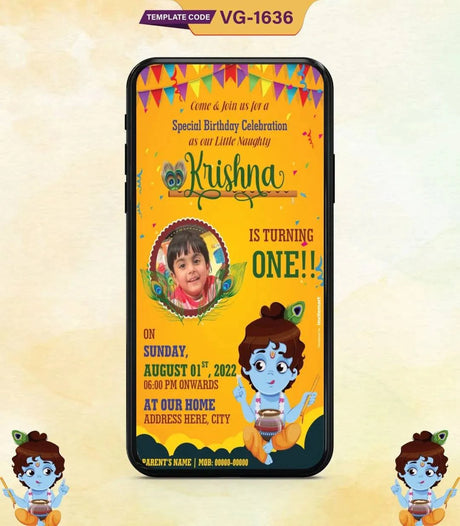 Krishna Theme Birthday Invitation Card