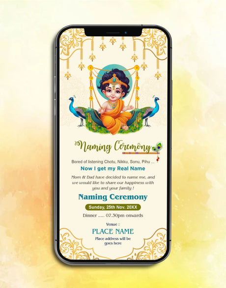 Krishna Theme Naming Ceremony Invite Card