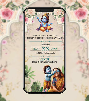 Krishna Themed Birthday Invitation Card 