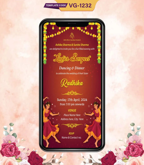 Ladies Sangeet Wedding Invitation Card | VG-1232