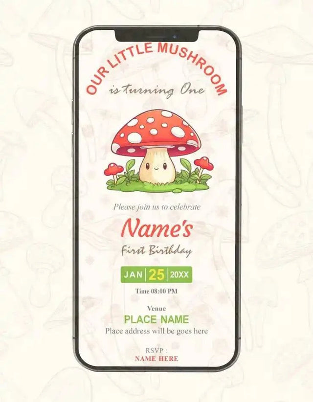 Little Mushroom Birthday Invitation