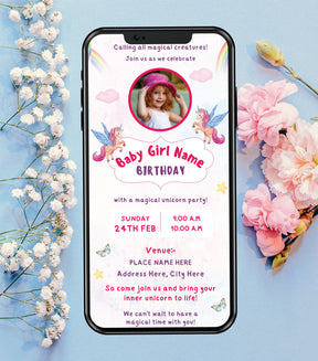 Magical Unicorn Birthday Invitation Card 