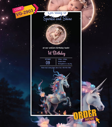 Magical Unicorn First Birthday Invitation