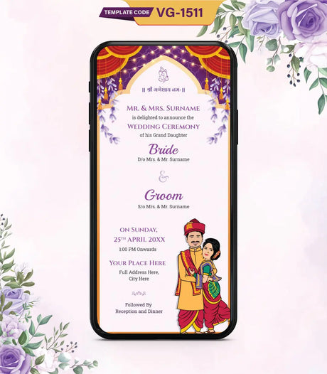 Marathi Caricature Wedding Invitation Card | VG-1511