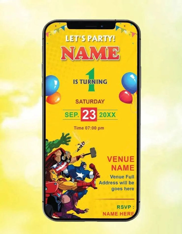 Marvel Avengers First Birthday Invitation 