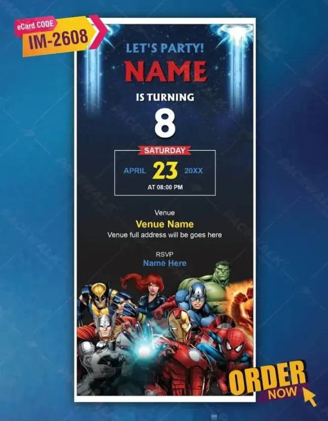 Marvel Heroes Birthday Invitation