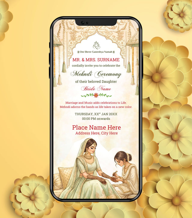 Mehndi Ceremony Invitation Card for Bride