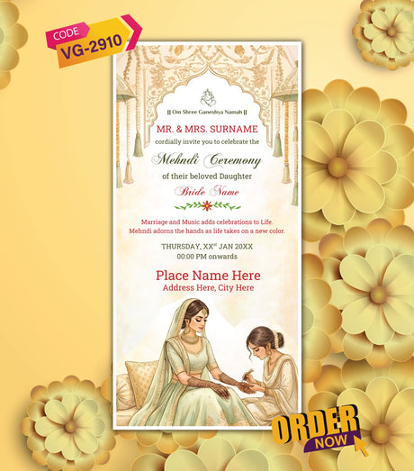 Mehndi Ceremony Invitation Card for Bride